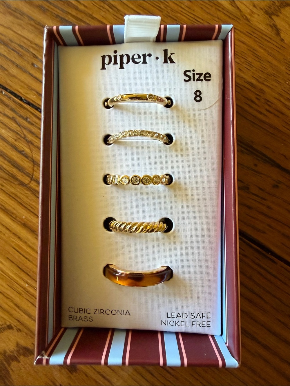 Piper Gold Tone and Tortoiseshell Mixed Ring Set - Size 8